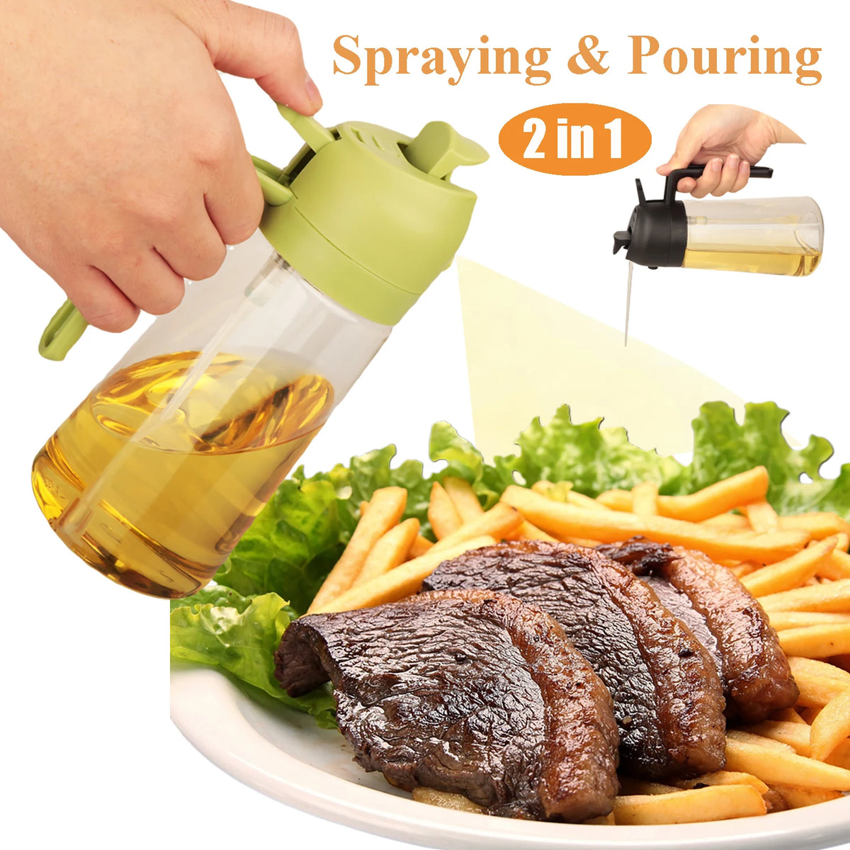 Olive Oil Dispenser & Sprayer – 16oz (470ml) for Kitchen